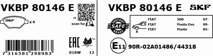 SKF VKBP 80146 E - Kit de plaquettes de frein, frein à disque cwaw.fr