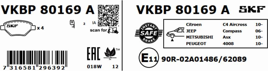 SKF VKBP 80169 A - Kit de plaquettes de frein, frein à disque cwaw.fr