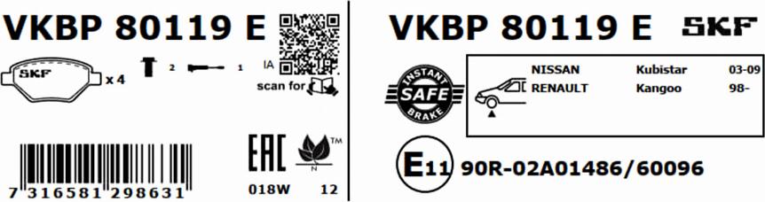 SKF VKBP 80119 E - Kit de plaquettes de frein, frein à disque cwaw.fr