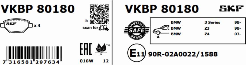 SKF VKBP 80180 - Kit de plaquettes de frein, frein à disque cwaw.fr