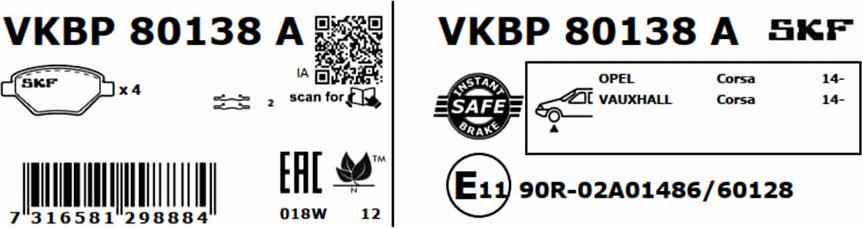 SKF VKBP 80138 A - Kit de plaquettes de frein, frein à disque cwaw.fr