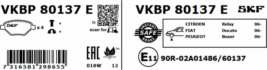 SKF VKBP 80137 E - Kit de plaquettes de frein, frein à disque cwaw.fr