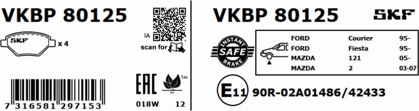 SKF VKBP 80125 - Kit de plaquettes de frein, frein à disque cwaw.fr