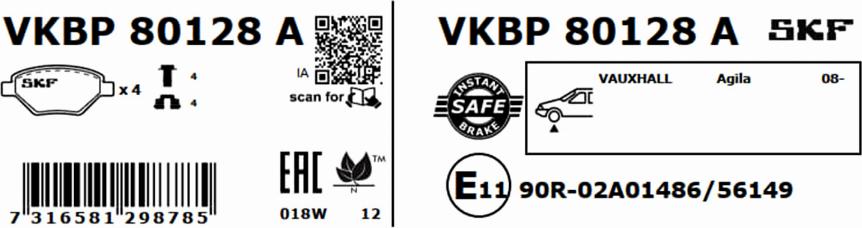 SKF VKBP 80128 A - Kit de plaquettes de frein, frein à disque cwaw.fr