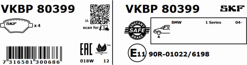 SKF VKBP 80399 - Kit de plaquettes de frein, frein à disque cwaw.fr