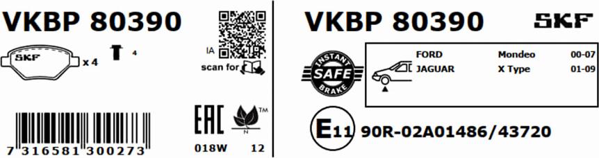 SKF VKBP 80390 - Kit de plaquettes de frein, frein à disque cwaw.fr