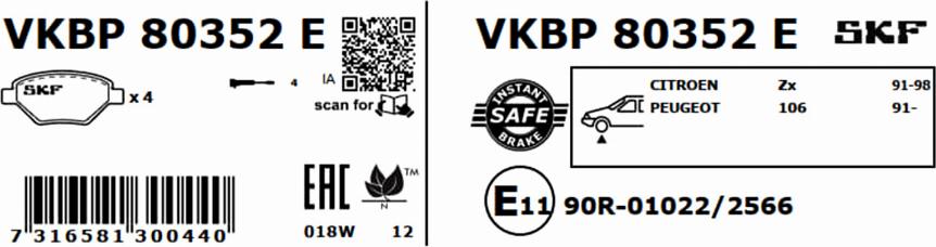 SKF VKBP 80352 E - Kit de plaquettes de frein, frein à disque cwaw.fr