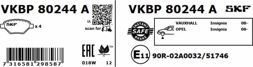 SKF VKBP 80244 A - Kit de plaquettes de frein, frein à disque cwaw.fr