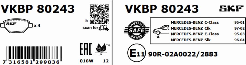 SKF VKBP 80243 - Kit de plaquettes de frein, frein à disque cwaw.fr