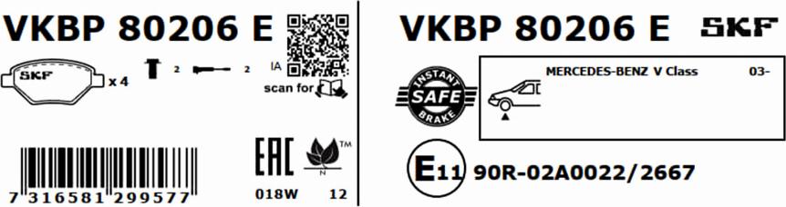 SKF VKBP 80206 E - Kit de plaquettes de frein, frein à disque cwaw.fr