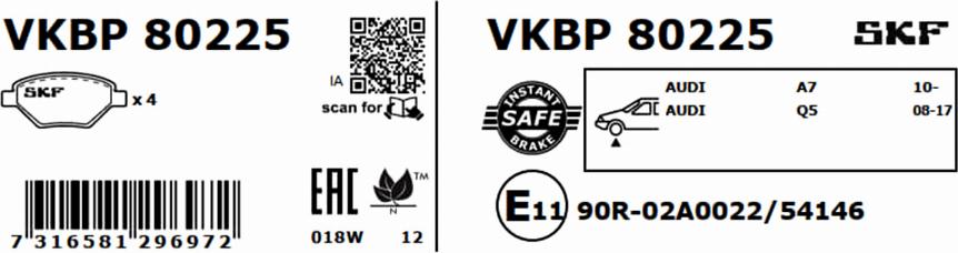 SKF VKBP 80225 - Kit de plaquettes de frein, frein à disque cwaw.fr