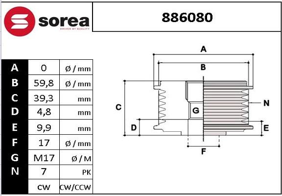 SNRA 886080 - Poulie, alternateur cwaw.fr