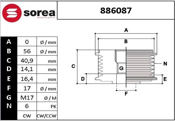 SNRA 886087 - Poulie, alternateur cwaw.fr