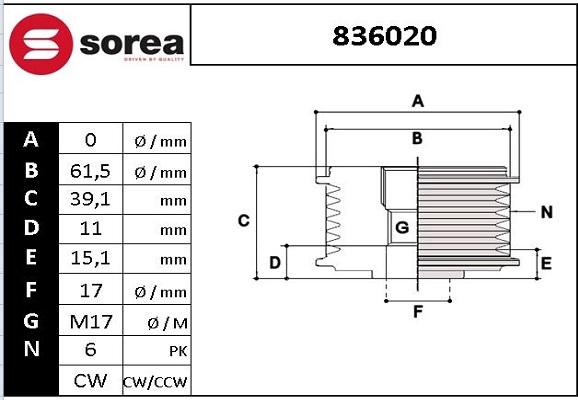 SNRA 836020 - Poulie, alternateur cwaw.fr