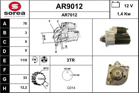 SNRA AR9012 - Démarreur cwaw.fr