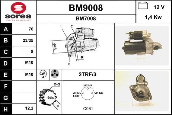 SNRA BM9008 - Démarreur cwaw.fr