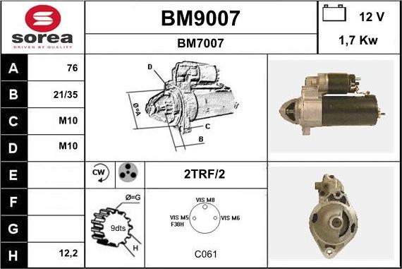 SNRA BM9007 - Démarreur cwaw.fr