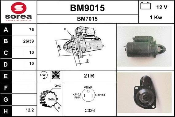 SNRA BM9015 - Démarreur cwaw.fr