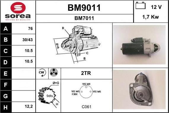 SNRA BM9011 - Démarreur cwaw.fr