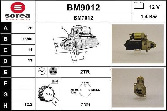 SNRA BM9012 - Démarreur cwaw.fr