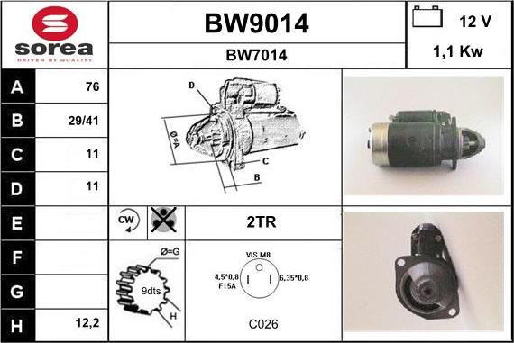 SNRA BW9014 - Démarreur cwaw.fr