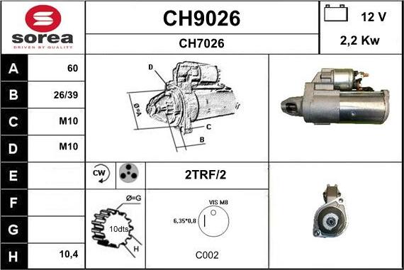 SNRA CH9026 - Démarreur cwaw.fr