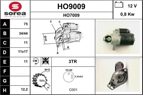 SNRA HO9009 - Démarreur cwaw.fr