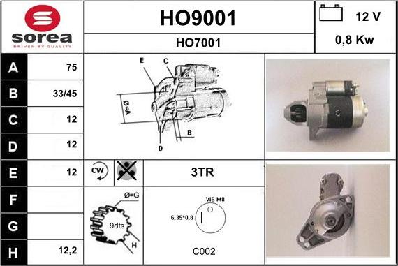 SNRA HO9001 - Démarreur cwaw.fr