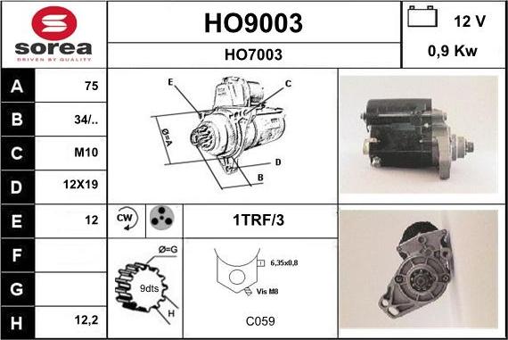 SNRA HO9003 - Démarreur cwaw.fr