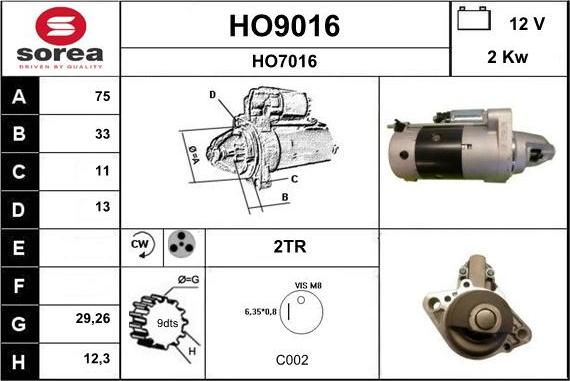 SNRA HO9016 - Démarreur cwaw.fr