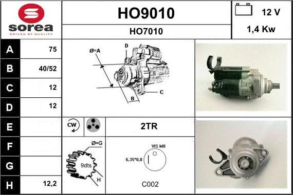 SNRA HO9010 - Démarreur cwaw.fr