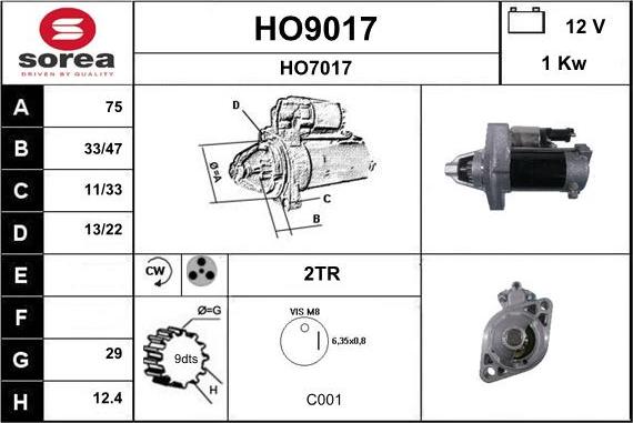 SNRA HO9017 - Démarreur cwaw.fr