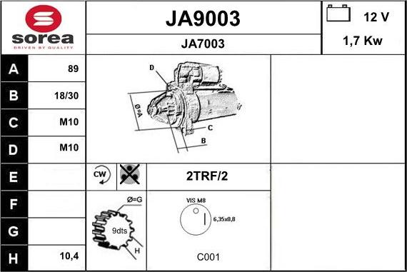 SNRA JA9003 - Démarreur cwaw.fr