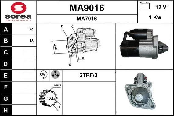 SNRA MA9016 - Démarreur cwaw.fr