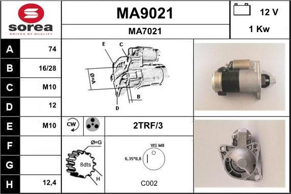 SNRA MA9021 - Démarreur cwaw.fr