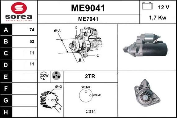 SNRA ME9041 - Démarreur cwaw.fr