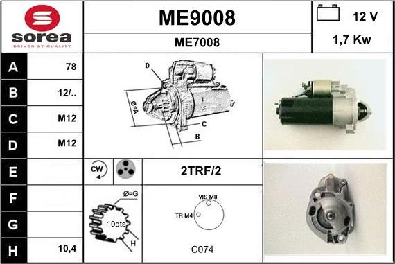 SNRA ME9008 - Démarreur cwaw.fr