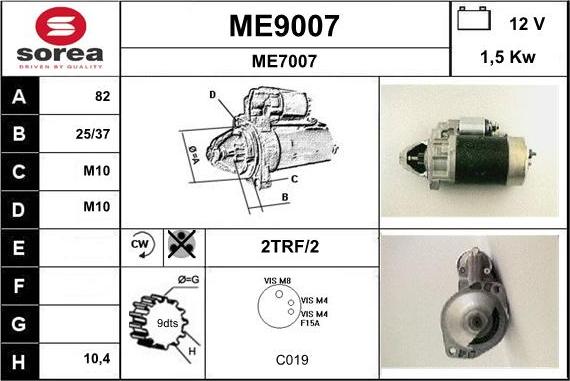 SNRA ME9007 - Démarreur cwaw.fr