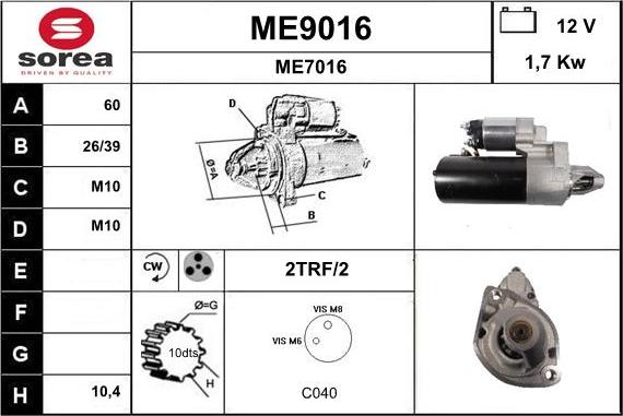 SNRA ME9016 - Démarreur cwaw.fr