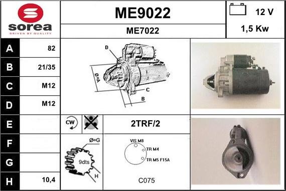 SNRA ME9022 - Démarreur cwaw.fr