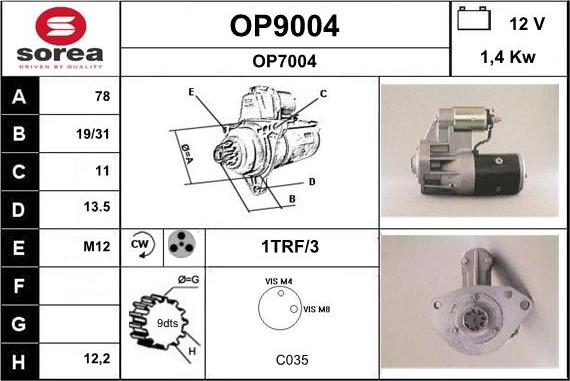 SNRA OP9004 - Démarreur cwaw.fr