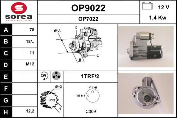 SNRA OP9022 - Démarreur cwaw.fr