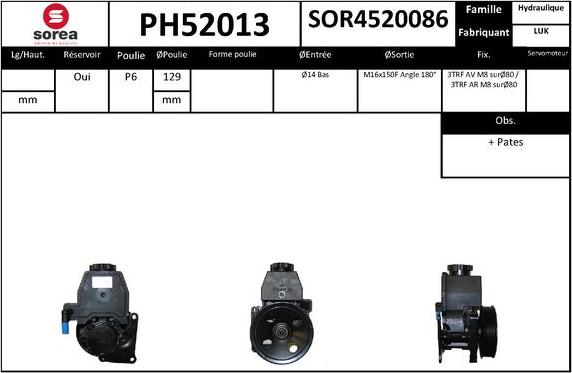 SNRA PH52013 - Pompe hydraulique, direction cwaw.fr