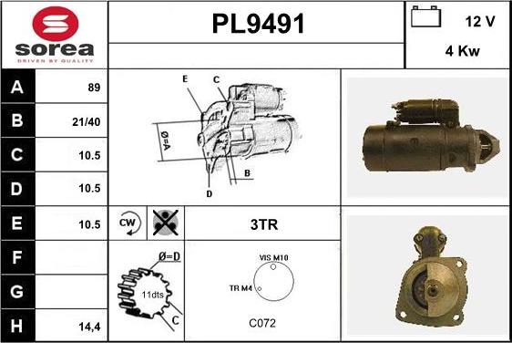 SNRA PL9491 - Démarreur cwaw.fr