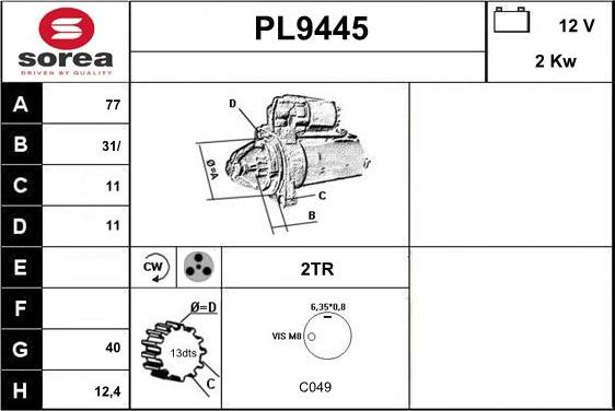 SNRA PL9445 - Démarreur cwaw.fr