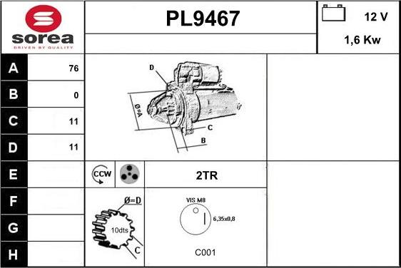 SNRA PL9467 - Démarreur cwaw.fr