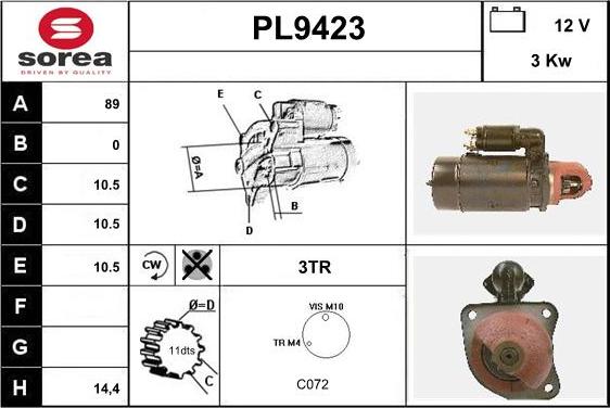 SNRA PL9423 - Démarreur cwaw.fr