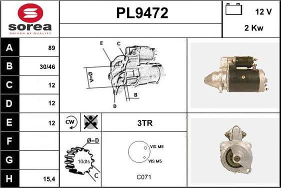 SNRA PL9472 - Démarreur cwaw.fr