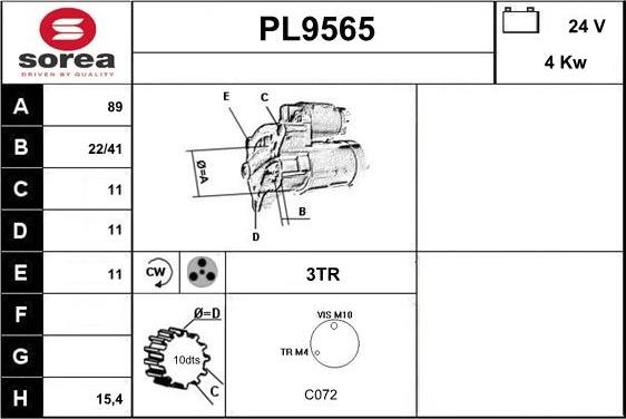 SNRA PL9565 - Démarreur cwaw.fr