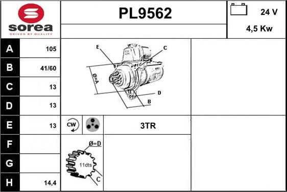 SNRA PL9562 - Démarreur cwaw.fr